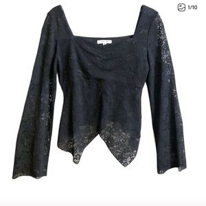 Cloud Ten Sheer Black Lace Top Women's Size M Bell Long Sleeve Whimsigoth Boho